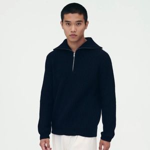 NWT Naadam Mens XL Merino Cashmere Quarter Zip - Navy Blue